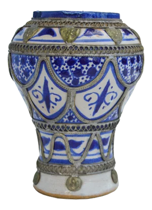 Early 20th Century Blue Moroccan Vase With Engravings