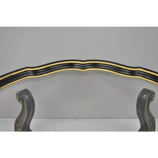 Vintage Italian Hollywood Regency Style Black and Gold Glass Top Coffee Table For Sale In Philadelphia - Image 6 of 10