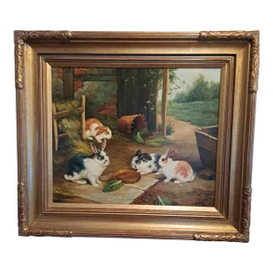 "Rabbits at Rest" Oil on Canvas by Hegel