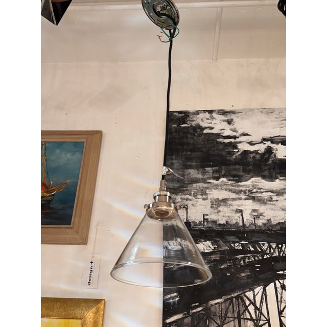 Restoration Hardware 20th C. Factory Filament Clear Glass Barn Pendant For Sale - Image 10 of 13