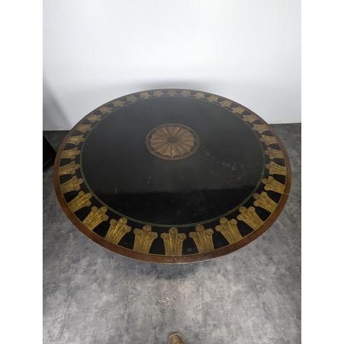 Regency Style Round Dining Table in Black Lacquer For Sale - Image 6 of 13