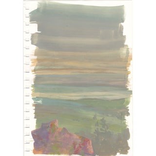 Study: Pink Boulder In The Foggy Evening by Charis Carmichael Braun | Gouache on paper Pink boulder in a foggy landscape. For Sale