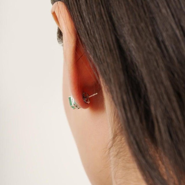 Green 1.13 Carat Octagon Cut Emerald & Halo Diamond Stud Earrings- 2 Pieces For Sale - Image 8 of 11