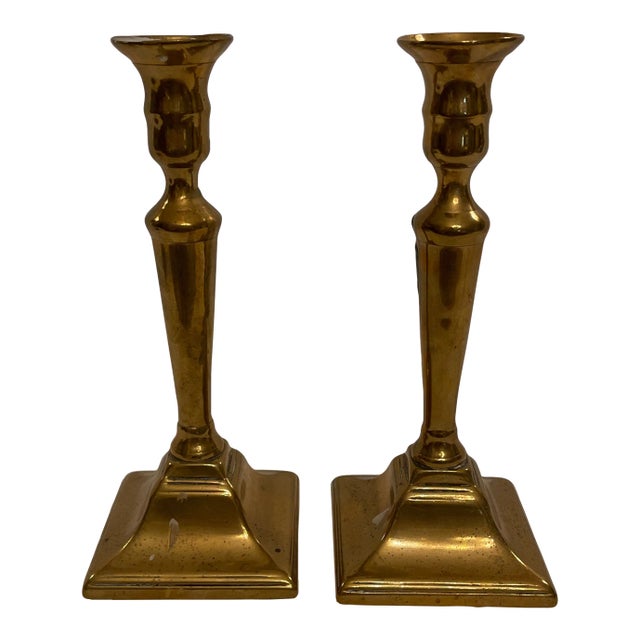 Pair of Late 18th Century Georgian English Brass Candlesticks For Sale
