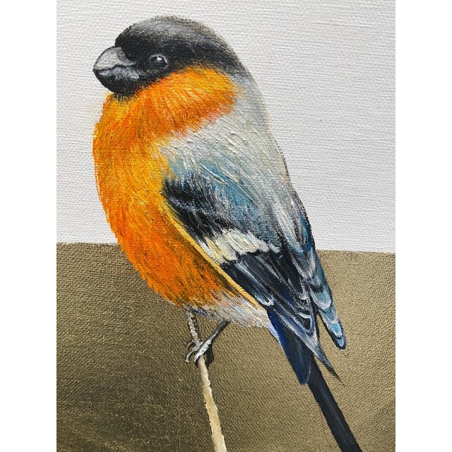 Early 21st Century Anastasia Gklava, Eurasian Bullfinch, Orange & Black Bird Composition, Painting with Gold Leaf on Round Canvas, 2025 For Sale - Image 5 of 18