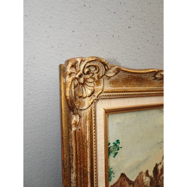 Wood 1970s Lake and Forest Landscape Oil Painting Signed R. Basilin, Framed For Sale - Image 7 of 13