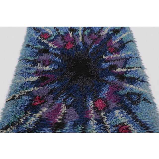 Rug & Kilim Vintage Swedish Rya Rug With Blue and Purple Abstract Pattern - Rug & Kilim For Sale - Image 4 of 9