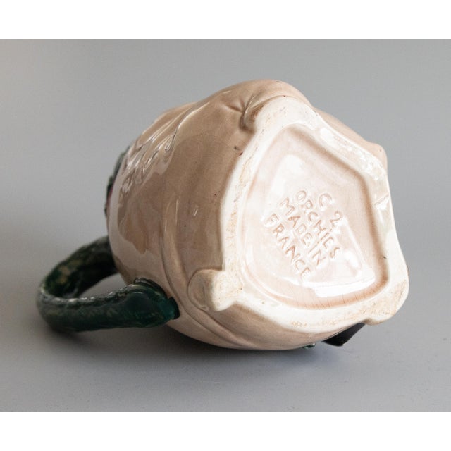 Paint Antique Early 20th Century French Orchies Majolica Pig Pitcher For Sale - Image 7 of 8