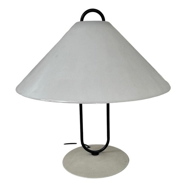 Space Age Mushroom Lamp with White Acrylic Shade and Metal Base For Sale - Image 5 of 8