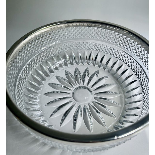 Mid 20th Century Mid 20th Century Stamped German Silver Plate Rimmed Clear Lead Crystal Serving Bowl For Sale - Image 5 of 18