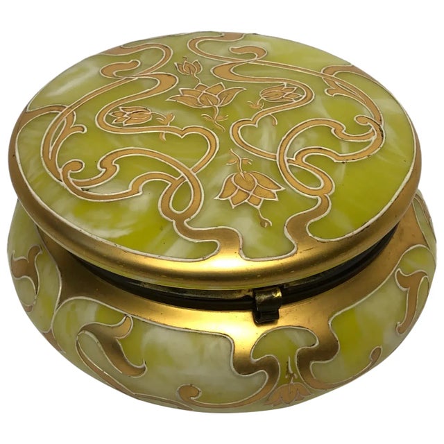 Early 1900s Antique Small Loetz Art Glass Yellow Golden Trinket Box For Sale - Image 11 of 11