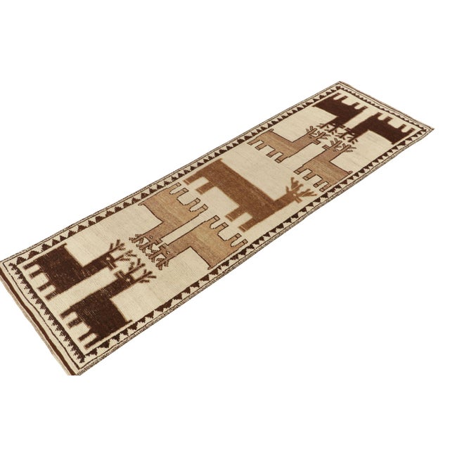 Tribal 1950s Vintage Tribal Runner in Beige & Brown Deer Pictorial Patterns For Sale - Image 3 of 6