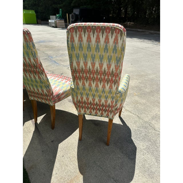1970s Collection of Colorful Patterned Dining Chairs- Set of 6 With 2 Captains Chairs For Sale - Image 10 of 11
