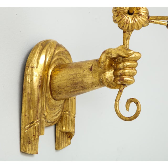 Wood Bespoke Giltwood Hand-Carved Sconces - Pair For Sale - Image 7 of 8