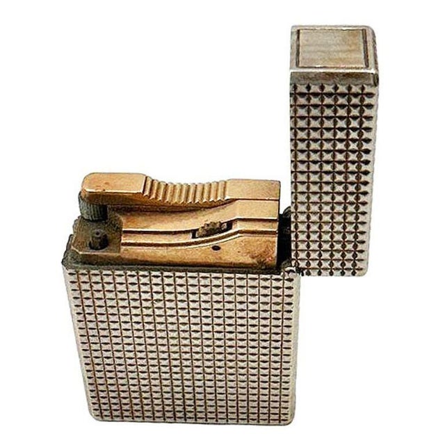 1970s French Modern Silver & Gold Plate Gas Pocket Guilloché Lighter by s.t. Dupont For Sale - Image 4 of 10