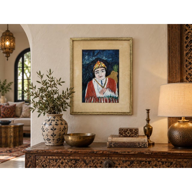 Mohamed Hamri (Moroccan, 1932–2000) Portrait of a Moroccan Woman in Traditional Dress Oil and gouache painting Signed...