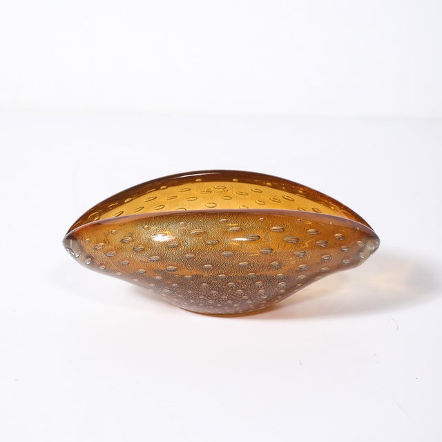 Amber Mid-Century Hand-Blown Murano Amber Bullicante Glass Dish W/ 24kt Gold Flecks For Sale - Image 8 of 14