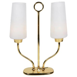 Stilnovo 1950s Italian Table Lamp in Brass and Case Glass Satin Shades For Sale