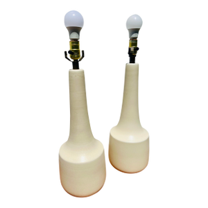 Pair of Mid Century Modern Ivory Ceramic Table Lamps Unmarked by Lotte and Gunnar Bostlund