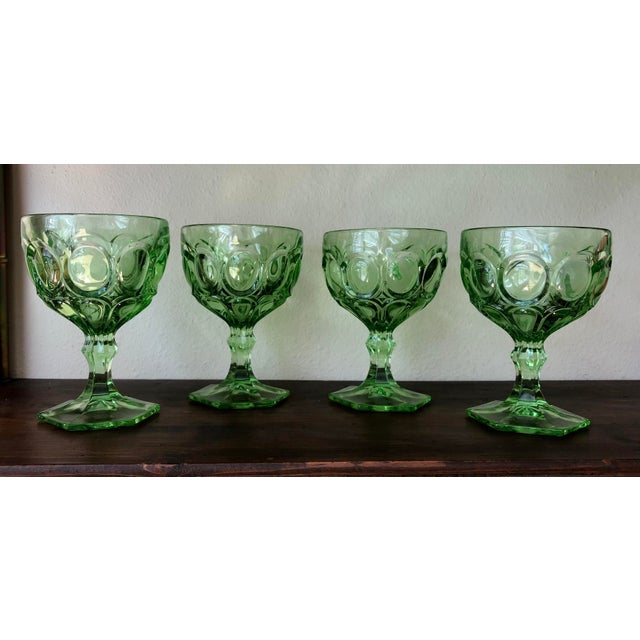 Vintage 1970s Fostoria Green "Moonstone" Sherbet Goblets - Set of 4 Fostoria Moonstone Green water glasses feature an...