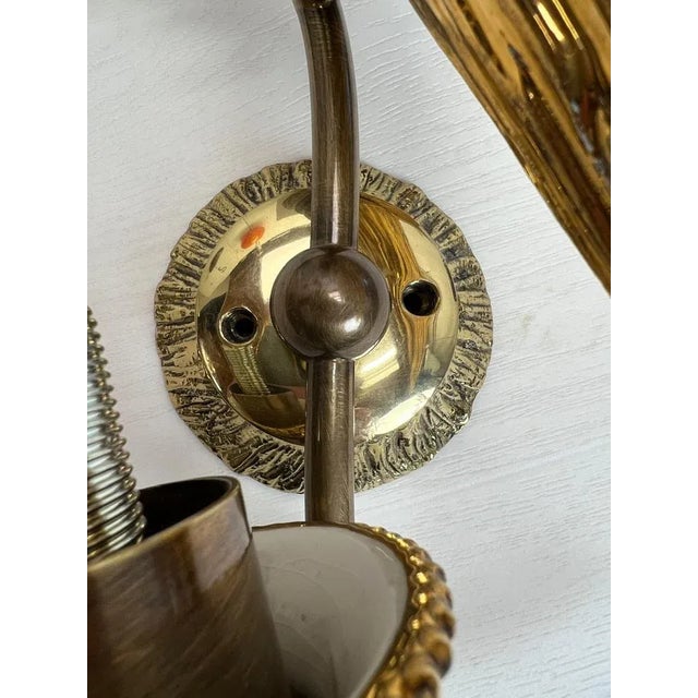 Metal Art Deco Bronze Torchiere Wall Light with Glass Candles, 1950s For Sale - Image 7 of 12