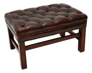 Antique Chippendale Leather Stool, 1920