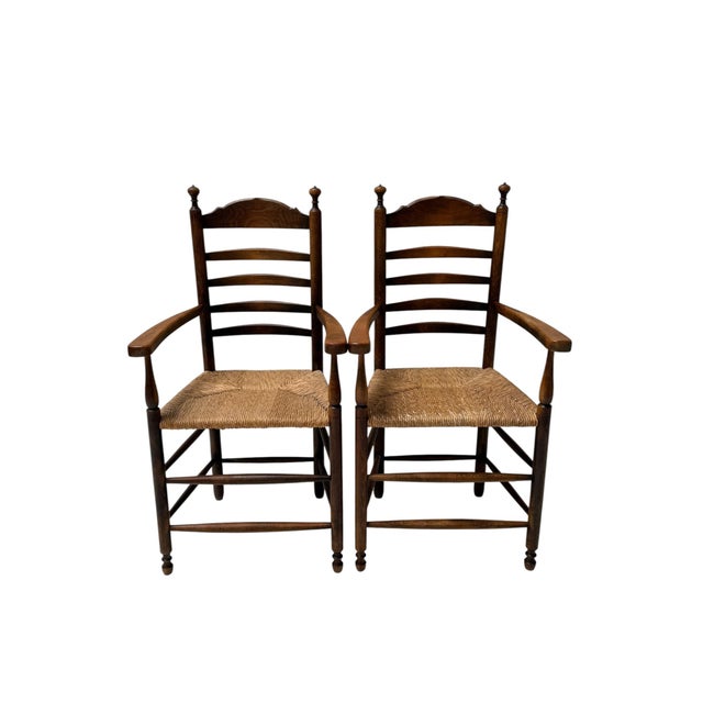 Rustic Dutch Ladder Back Armchairs in Patinated Beech, 1900s, Set of 2 For Sale - Image 11 of 13