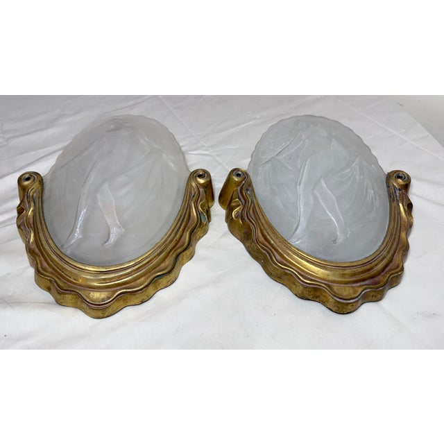 1910s Antique Muller Freres Luniville Nymphs Bronze Glass Wall Sconces Fixtures - a Pair For Sale - Image 5 of 13