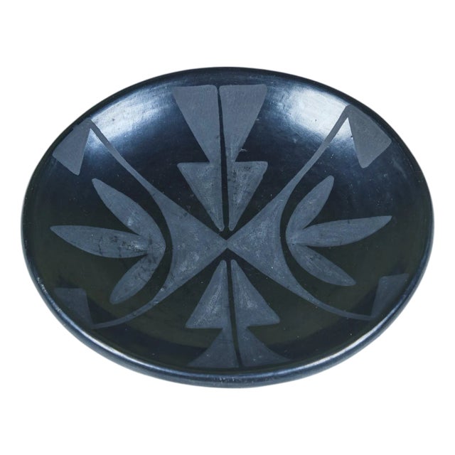 Black-on-Black Pottery Plate by Maria Martinez For Sale