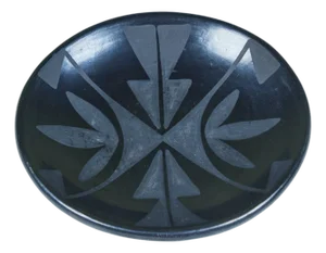 Black-on-Black Pottery Plate by Maria Martinez