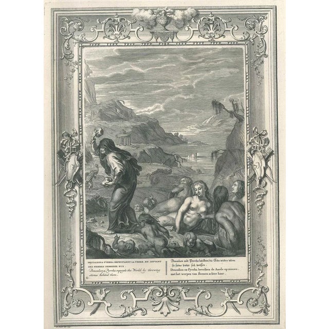 Black and white etching on wire rod paper, representing the Grrek myth of Deucalion and Pyrrha, ''repeopling the World by...