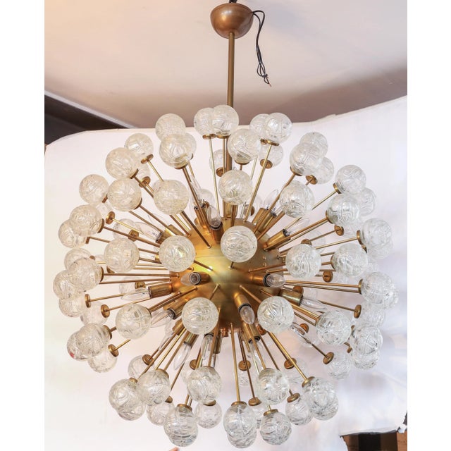 1980s Brass Frame Starburst Sputnik Chandelier With Flower Shaped Glass For Sale In Los Angeles - Image 6 of 6