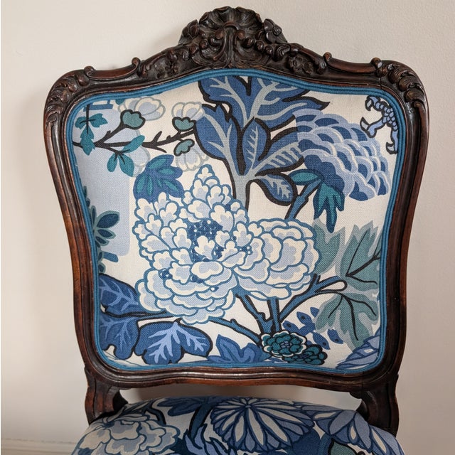 Antique English Side Chair Freshly Upholstered in Schumacher Chiang Mai Dragon in China Blue For Sale - Image 10 of 12