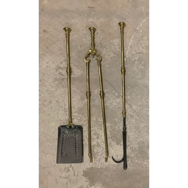 Brass Vintage Art Nouveau Brass Fireplace Set For Sale - Image 8 of 13