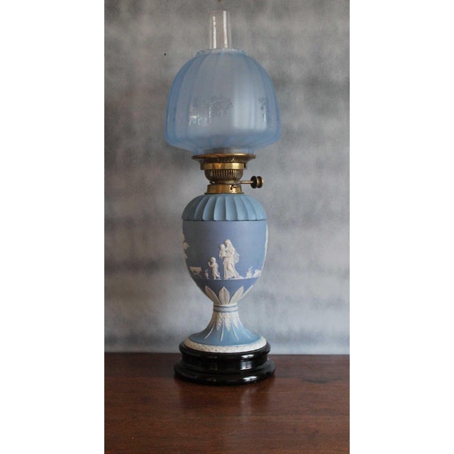 Victorian Oil Lamp attributed to Wedgwood in Jasper Ware Pattern, 1890s For Sale - Image 12 of 12