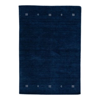 Modern Gabbeh Minimalist Style Handmade Navy Blue Wool Rug For Sale