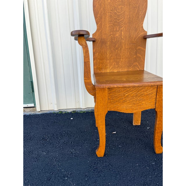 Wood Antique Tall Tiger Oak Hall Seat With Mirror For Sale - Image 7 of 12