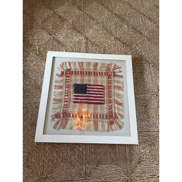 American Vintage American Folk Art Fiber Textile Flag, Framed, 29” Square For Sale - Image 3 of 12