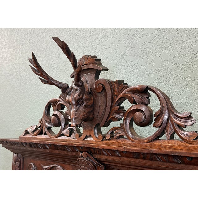 EXQUISTIE 19th Century Antique French Renaissance Revival Oak 4 Tier Server Sideboard Buffet Cabinet Barley Twist with...