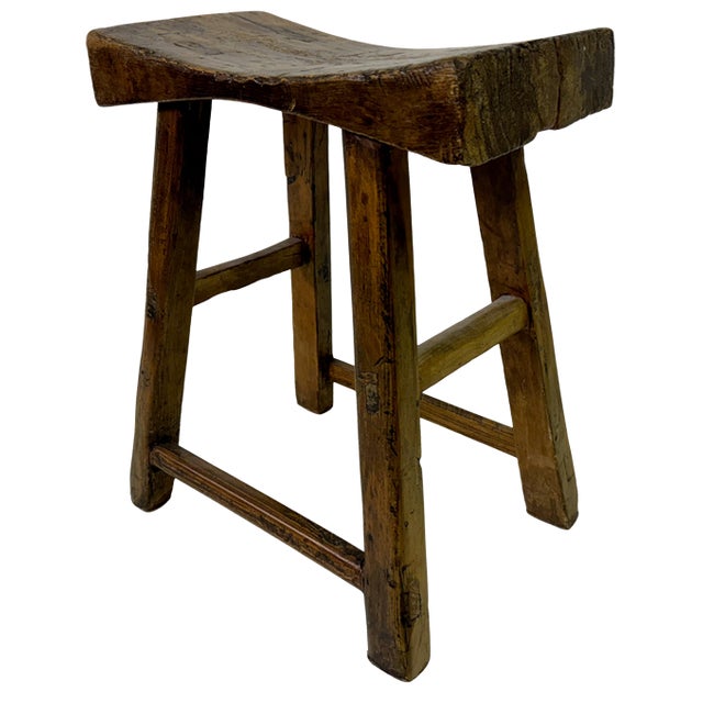 Antique Rustic Elm Stool For Sale