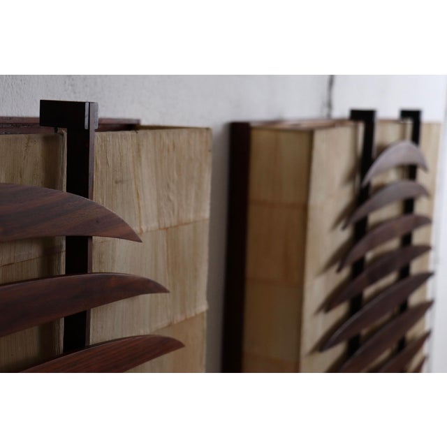 1960s Sculptural Walnut and Paper Wall Lights, Italy, 1960s For Sale - Image 5 of 17