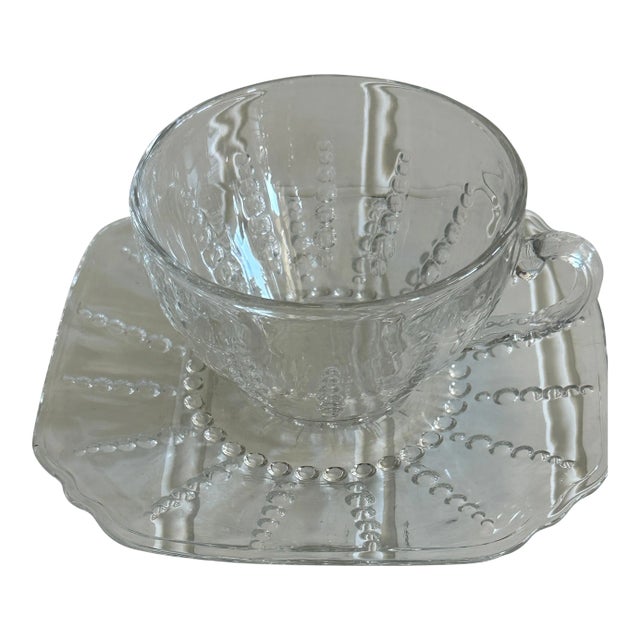 Vintage Federal Glass Co. Clear Cup and Saucer With Bubble Pattern For Sale