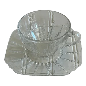 Vintage Federal Glass Co. Clear Cup and Saucer With Bubble Pattern