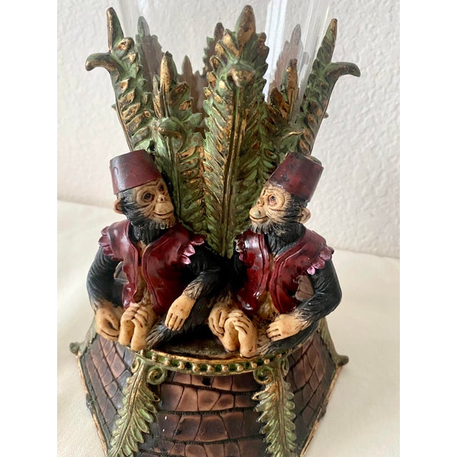 Vintage Singerie Motif Primates Dressed in Red Vests & Hat Unique and Exquisite Vase/Vessel For Sale - Image 11 of 16