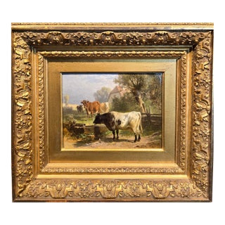 Friederich Voltz -Cows in a Farm Landscape- 19th Century Oil Painting For Sale