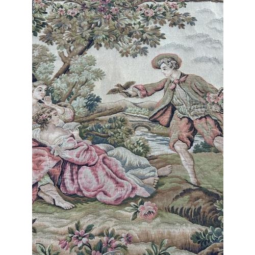 Mid-Century Jacquard Halluin Birds Offering Tapestry in the style of François Boucher, France, 1960s For Sale - Image 16 of 18