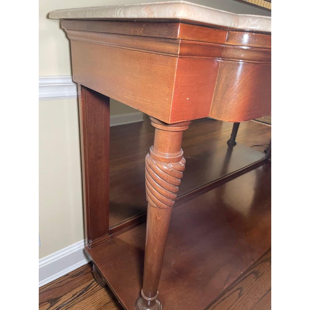 Traditional 63" Vintage Mahogany Marble Top Console Table With Twisted Legs & Lower Shelf For Sale - Image 3 of 9