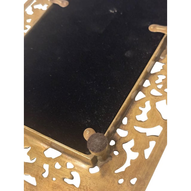 1960s Vintage Brass Reticulated Vanity Mirror Tray, Pierced Acanthus Scroll, Figural Handles For Sale - Image 5 of 5