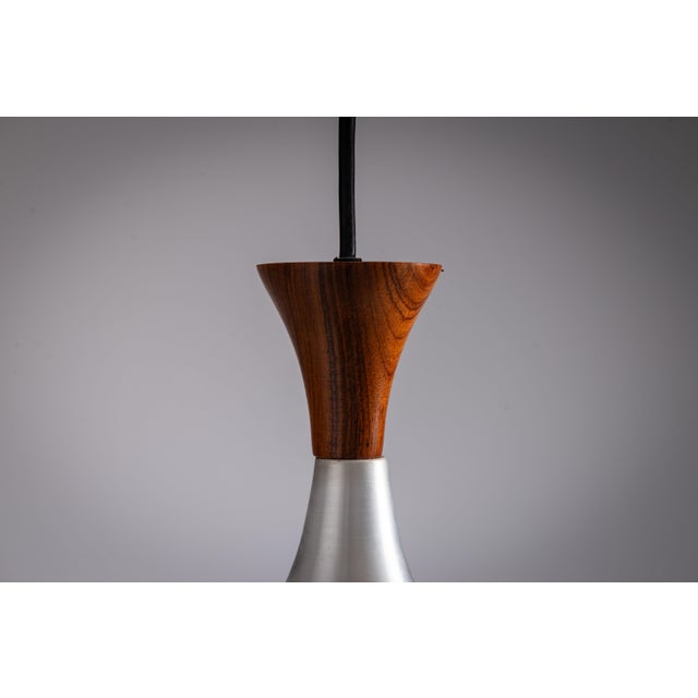 Brown Vintage Pendant Light in Aluminium and Wood from Sölken Leuchten, 1960s For Sale - Image 8 of 11