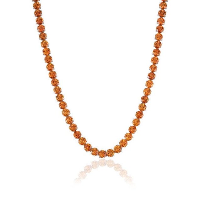 Orange Bling Citrine Tennis Necklace & Bracelet Set in 925 Sterling Silver, 3 Pieces For Sale - Image 8 of 14